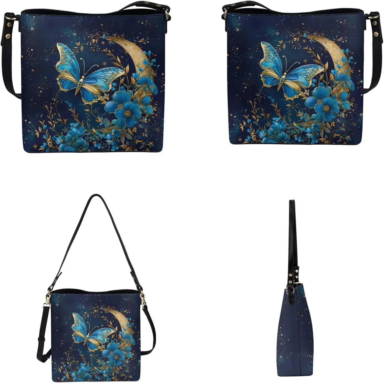Leather Bucket Bag with Ladies Wallet 2Pcs Set Shoulder Bag Crossbody Bag with Detachable Strap for Women