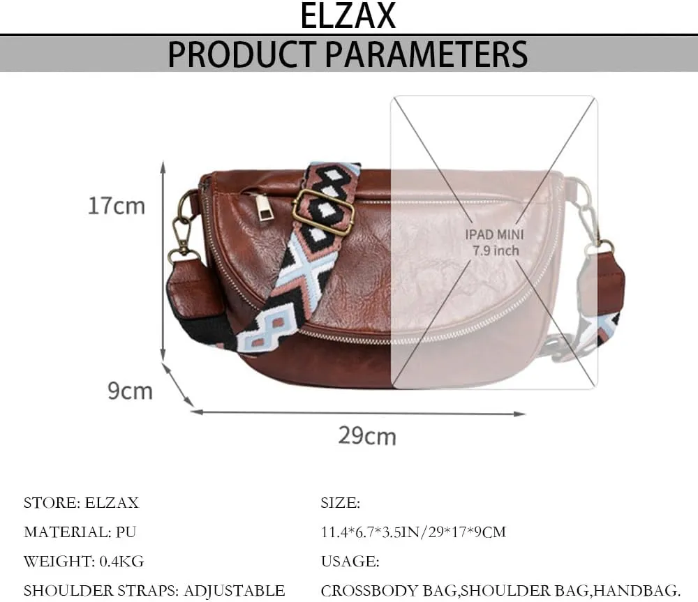 Leather Fanny Pack Crossbody Sling Bags for Women Vintage Shoulder Chest Bag with Guitar Strap Designer Waist Belt Bag (Deep Brown)