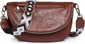 Leather Fanny Pack Crossbody Sling Bags for Women Vintage Shoulder Chest Bag with Guitar Strap Designer Waist Belt Bag (Deep Brown)