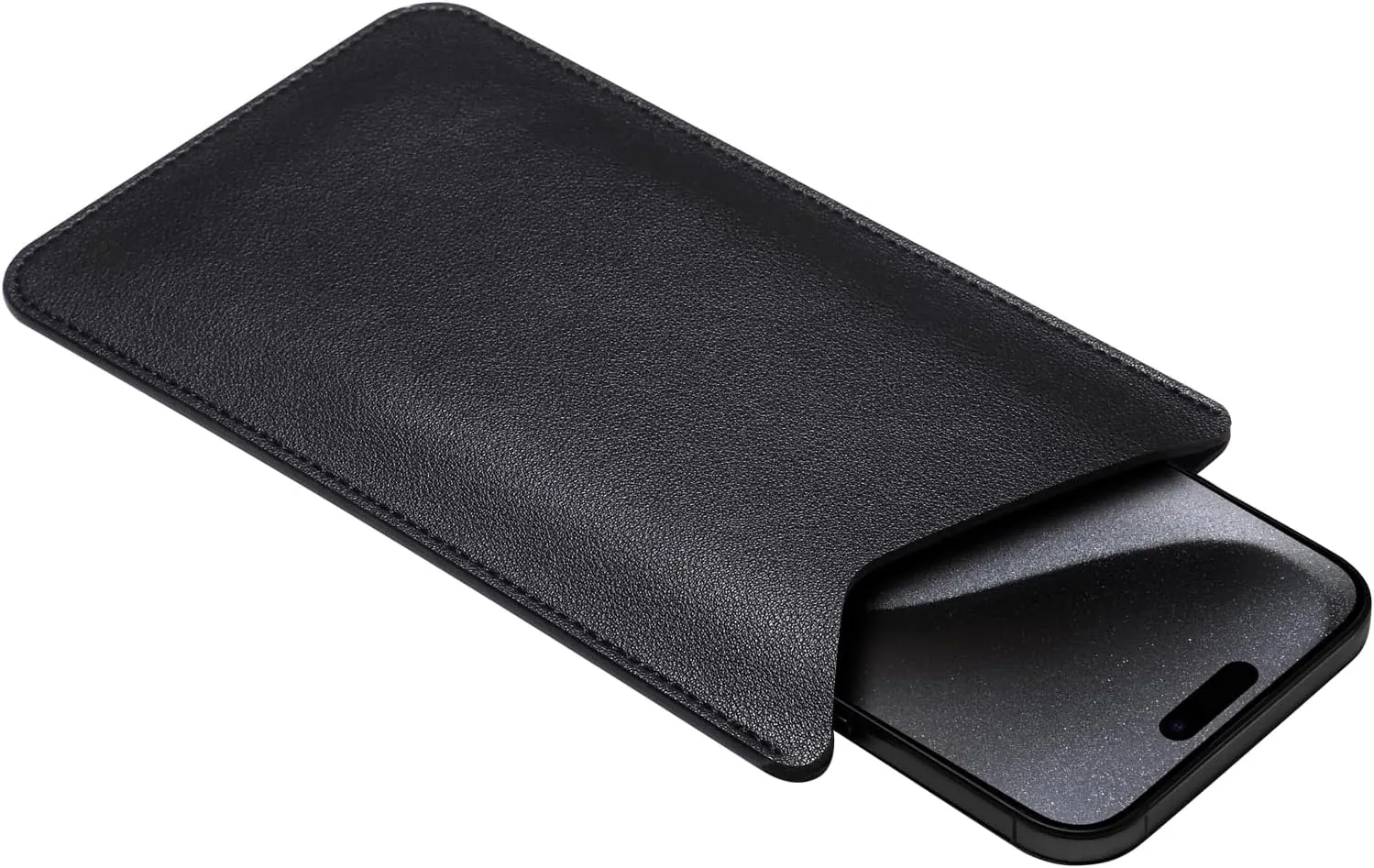 Leather Phone Pouch for Women Men, Leather Thin Cell Phone Cases, 6.5" Universal Smartphone Holster Cellphone Privacy Protection Phone Sleeve Purse Wallet Handbag for iPhone 15 14 13 12 Pro Max, Black