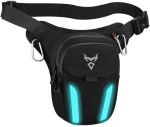 LED Red Light Motorcycle Leg Bag Thigh Belt Hip Bum Waterproof Ride Cycling Biker Waist Bag Fanny Pack Moto Travel Hiking Pocket (Blue)