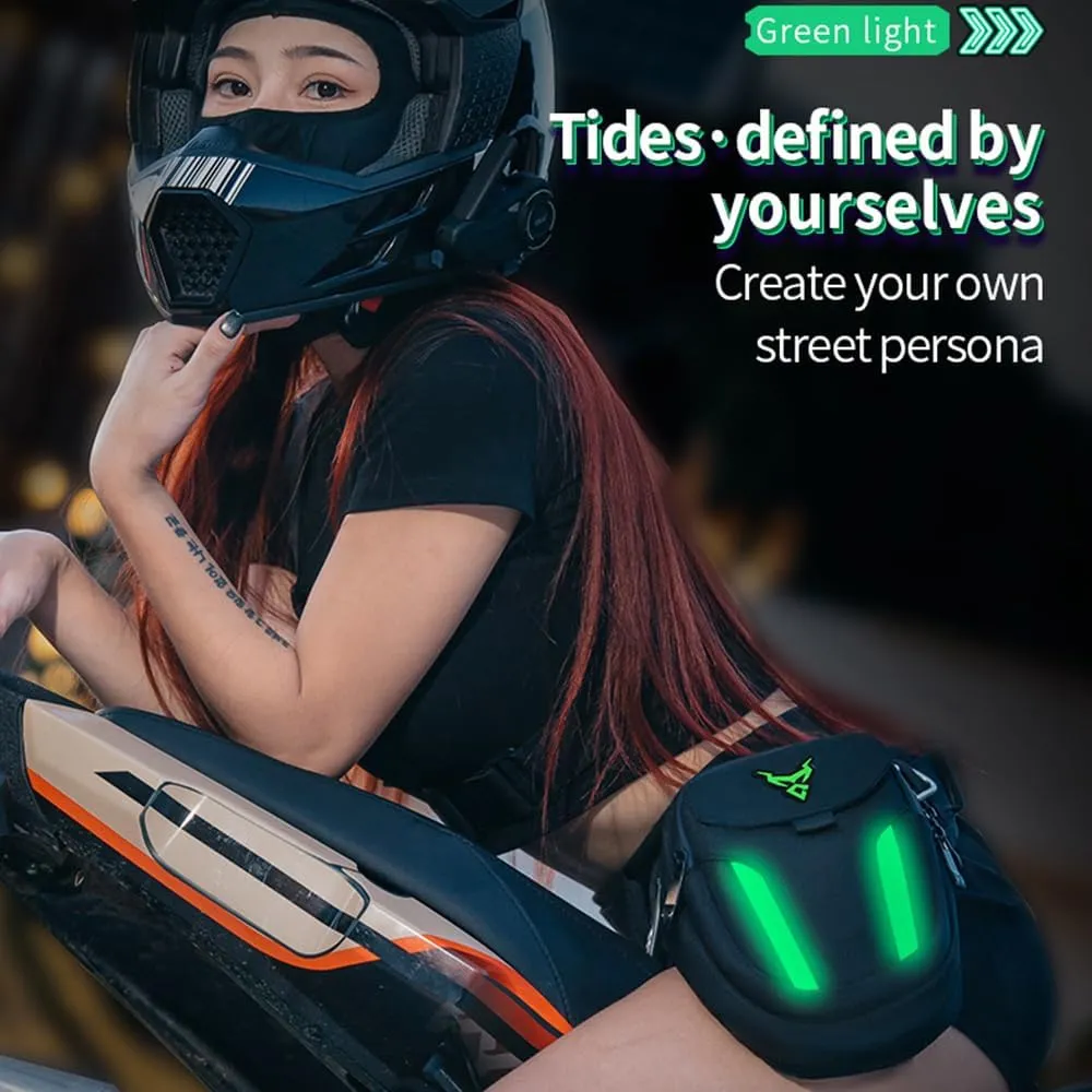 LED Red Light Motorcycle Leg Bag Thigh Belt Hip Bum Waterproof Ride Cycling Biker Waist Bag Fanny Pack Moto Travel Hiking Pocket (Green)