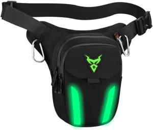 LED Red Light Motorcycle Leg Bag Thigh Belt Hip Bum Waterproof Ride Cycling Biker Waist Bag Fanny Pack Moto Travel Hiking Pocket (Green)
