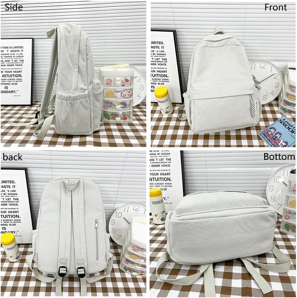 LEMONEYE Cute Corduroy Double - Shoulder Backpack for Women, Lightweight Laptop Bag, Great for Daily & Travel (Beige)