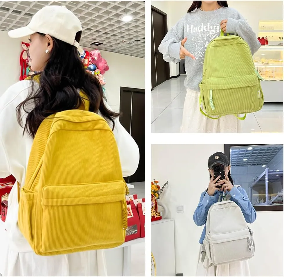 LEMONEYE Cute Corduroy Double - Shoulder Backpack for Women, Lightweight Laptop Bag, Great for Daily & Travel (Beige)