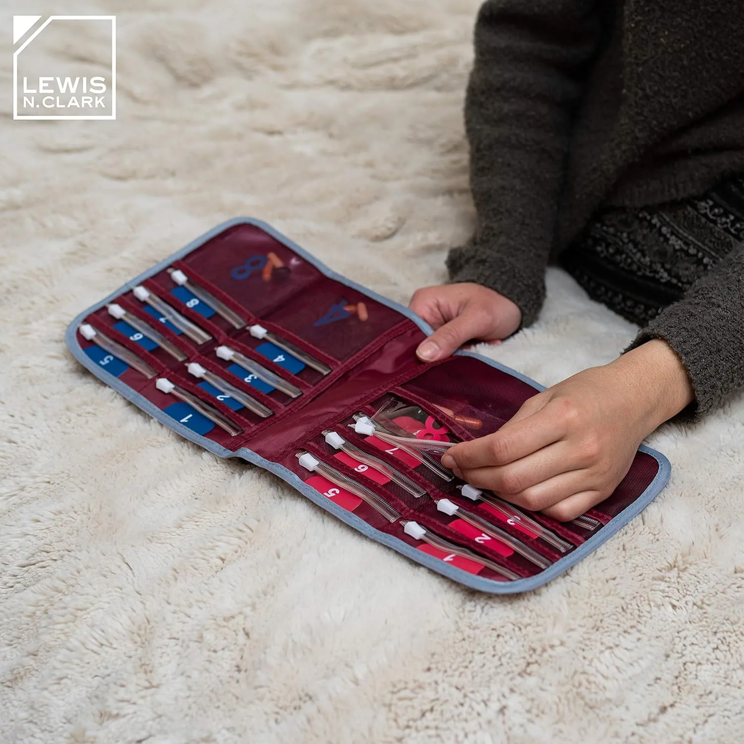 Lewis N. Clark AM/PM Folding Pill Organizer   Supplement Case for OTC Medicine, Prescription   Vitamins - 16 Slot Pouch, Burgundy (800BUR)