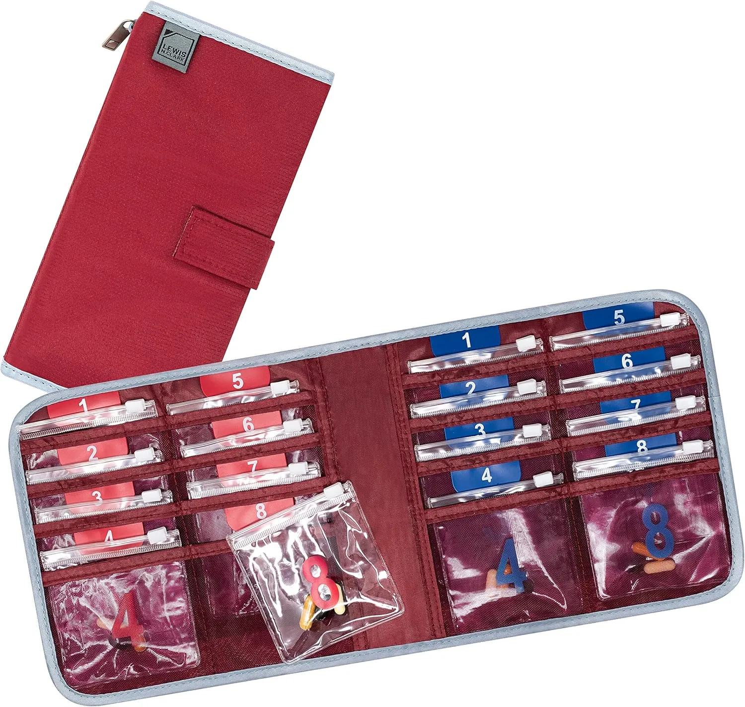 Lewis N. Clark AM/PM Folding Pill Organizer   Supplement Case for OTC Medicine, Prescription   Vitamins - 16 Slot Pouch, Burgundy (800BUR)