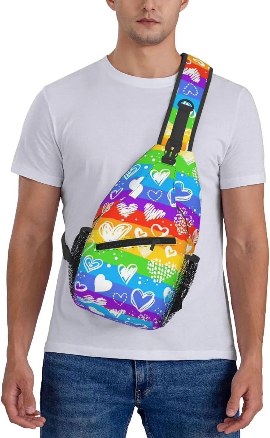 Lgbt Rainbow Hearts Crossbody Sling Bag Adjustable Lgbt Chest Bag For Men Women Rainbow Pride Shoulder Bag Sling Backpack Daypack