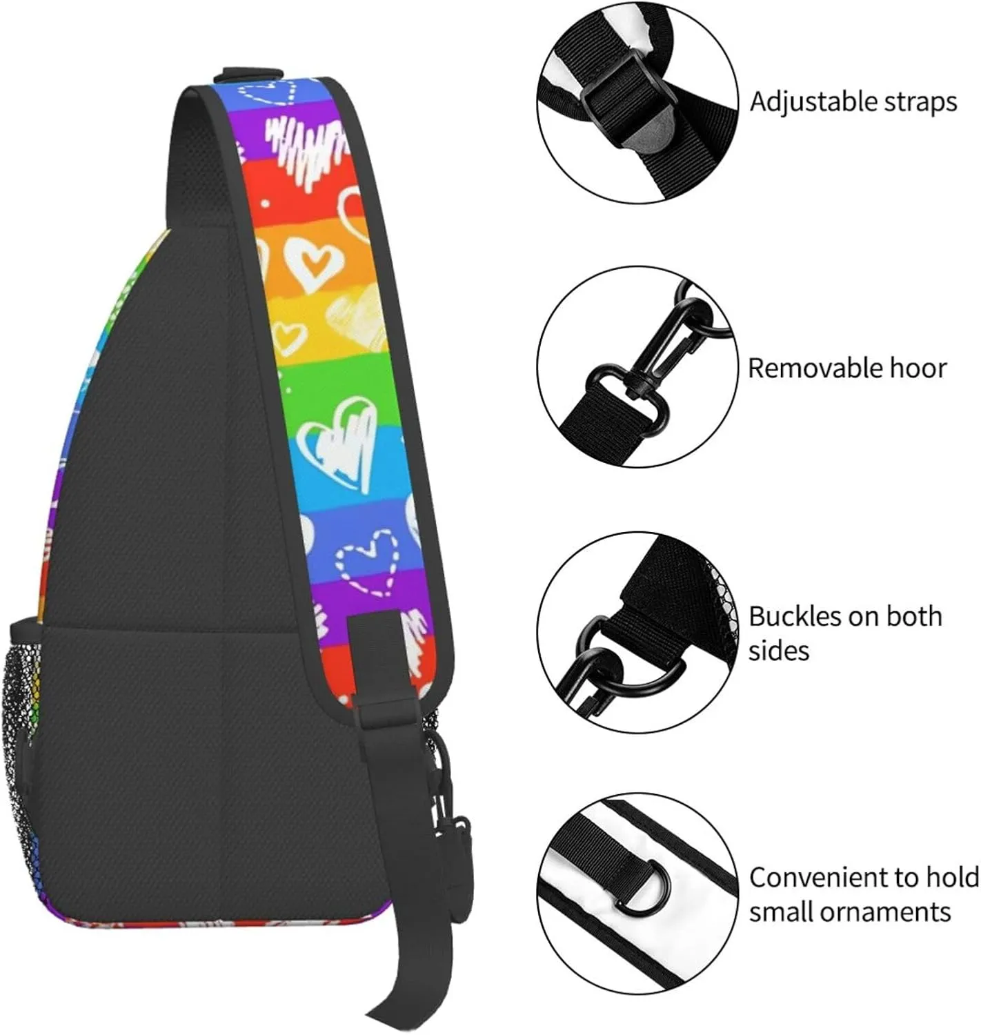 Lgbt Rainbow Hearts Crossbody Sling Bag Adjustable Lgbt Chest Bag For Men Women Rainbow Pride Shoulder Bag Sling Backpack Daypack