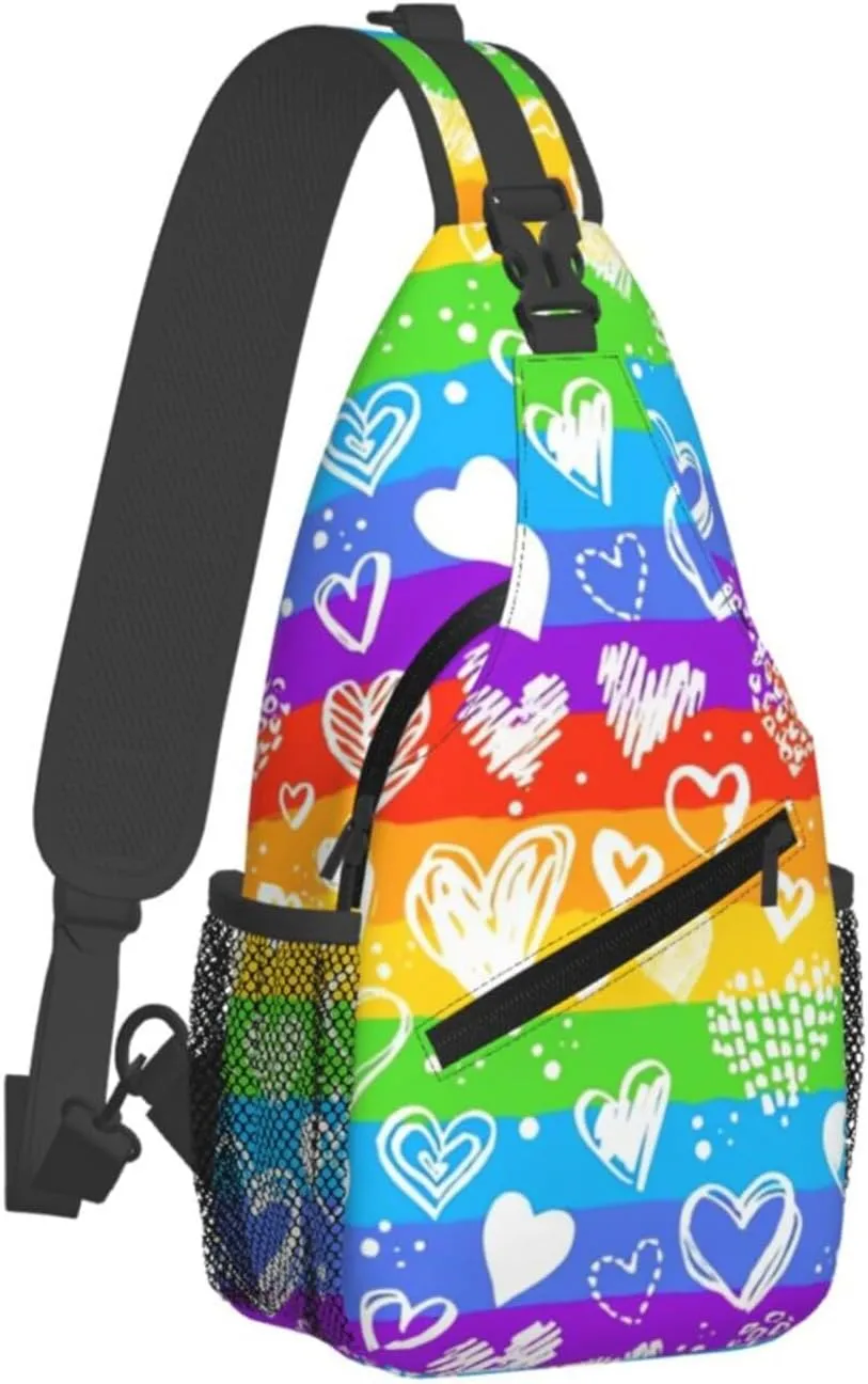 Lgbt Rainbow Hearts Crossbody Sling Bag Adjustable Lgbt Chest Bag For Men Women Rainbow Pride Shoulder Bag Sling Backpack Daypack