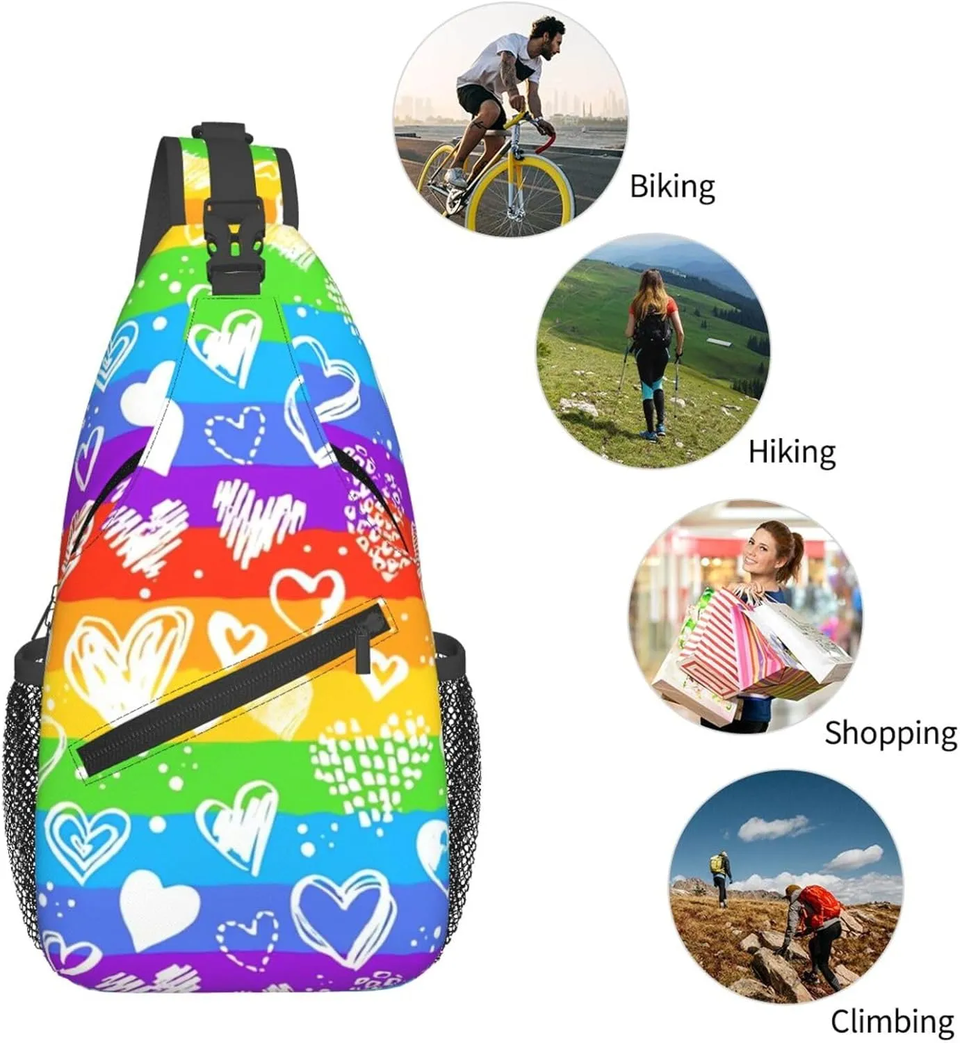 Lgbt Rainbow Hearts Crossbody Sling Bag Adjustable Lgbt Chest Bag For Men Women Rainbow Pride Shoulder Bag Sling Backpack Daypack
