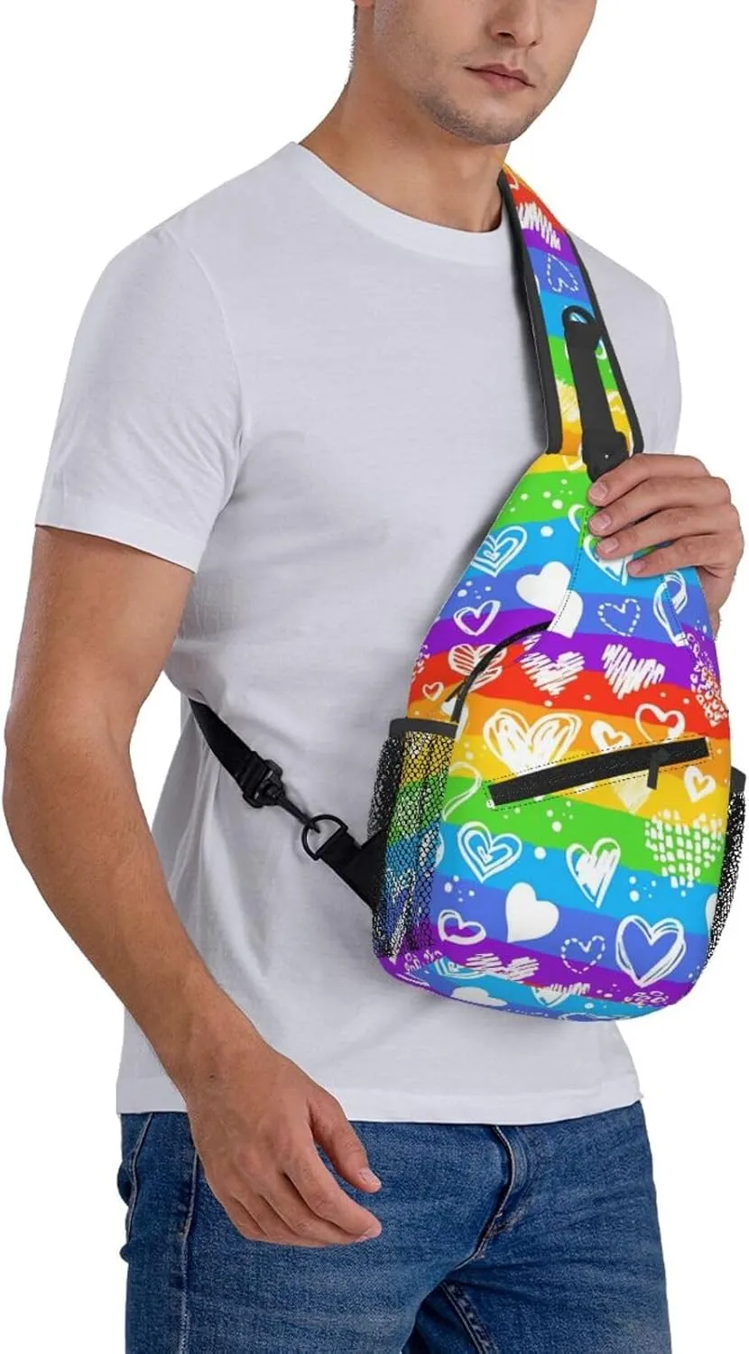 Lgbt Rainbow Hearts Crossbody Sling Bag Adjustable Lgbt Chest Bag For Men Women Rainbow Pride Shoulder Bag Sling Backpack Daypack