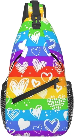 Lgbt Rainbow Hearts Crossbody Sling Bag Adjustable Lgbt Chest Bag For Men Women Rainbow Pride Shoulder Bag Sling Backpack Daypack
