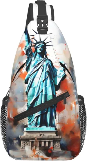 Liberty Sling Bag for Women Men, Famous American Monument Crossbody Sling Backpack, Shoulder Chest Pack for Travel Casual Hiking