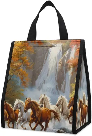 Life Mountain Stream Running Horse Wild Insulated Reusable Picnic Bag Foldable Grocery Bags Shopping Tote Bag Cooler Bag