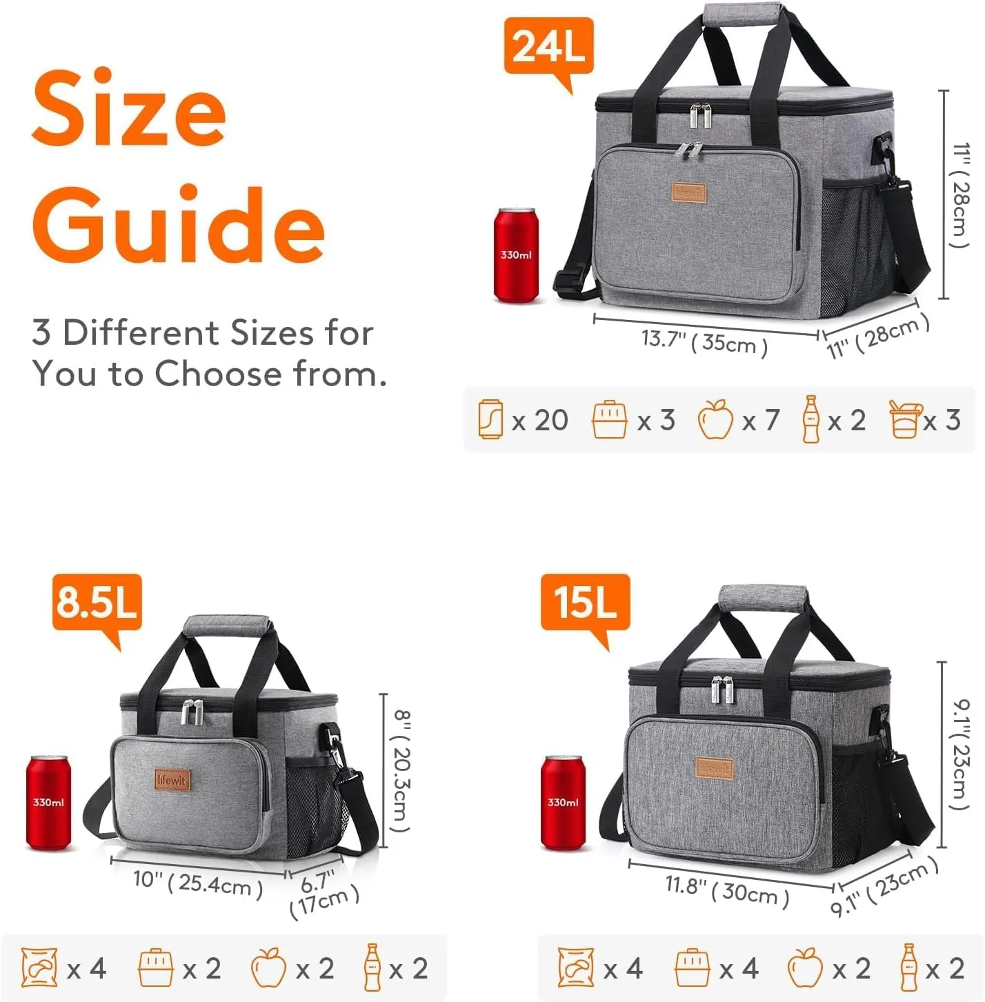 Lifewit Large Lunch Bag Insulated Lunch Box Soft Cooler Cooling Tote for Adult Men Women, Gray 12-Can (8.5L)