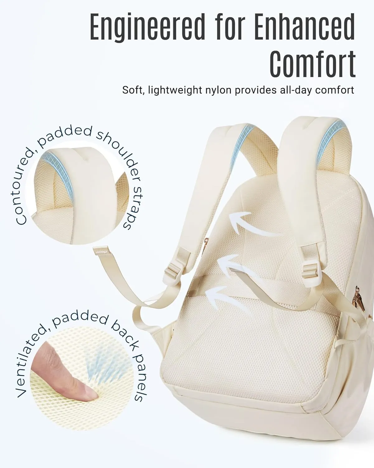 LIGHT FLIGHT College Backpack for Women, Womens 15.6" Laptop Travel Backpack,Water Resistant, Large Capacity, Multi-pockets, Daypack for Work, Casual Computer Bags, Beige