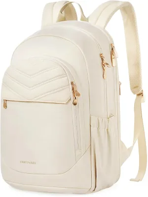 LIGHT FLIGHT College Backpack for Women, Womens 15.6" Laptop Travel Backpack,Water Resistant, Large Capacity, Multi-pockets, Daypack for Work, Casual Computer Bags, Beige