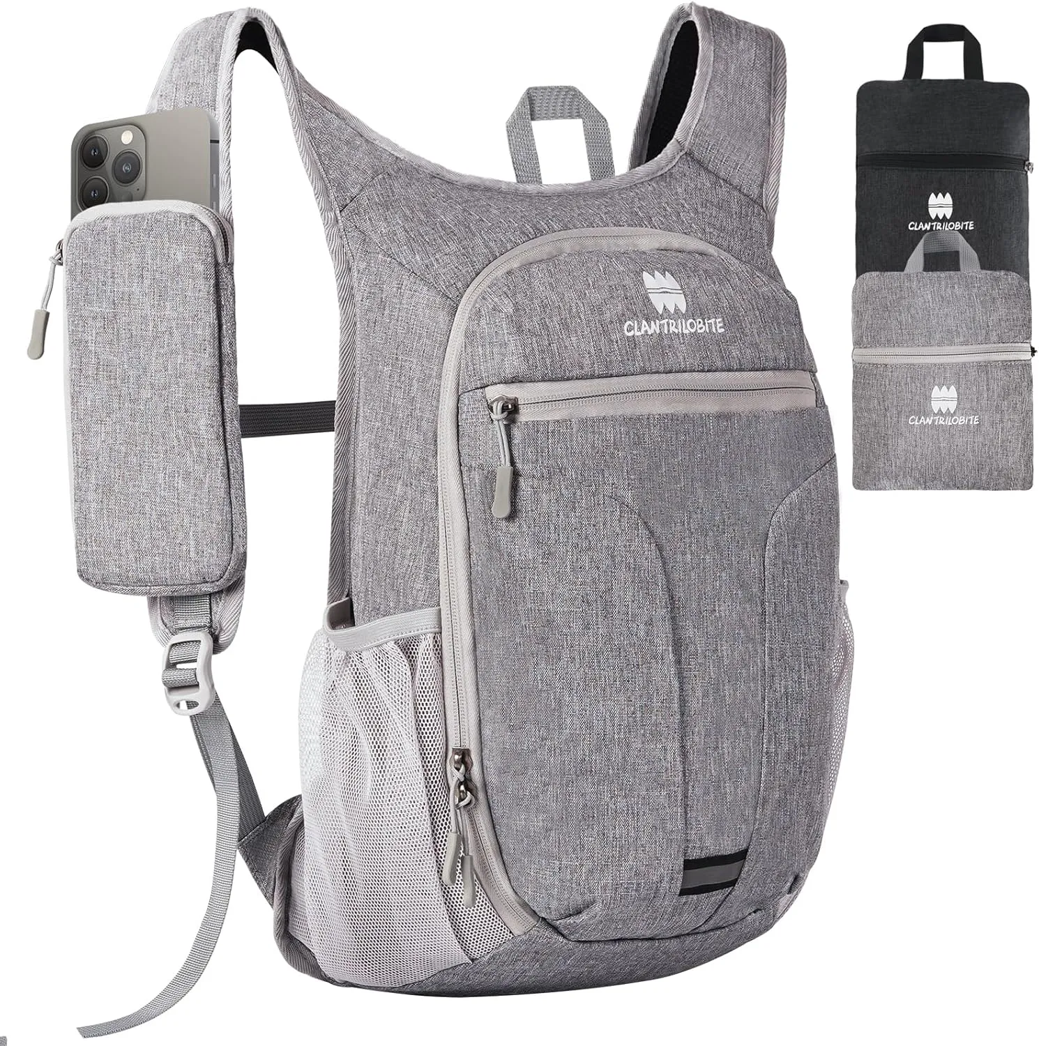 Lightweight Packable Backpack for Women Men - 20L Small Waterproof Foldable Daypack for Travel, Hiking, and Daily Use, Adjustable Chest Strap Multiple Pockets, Gray