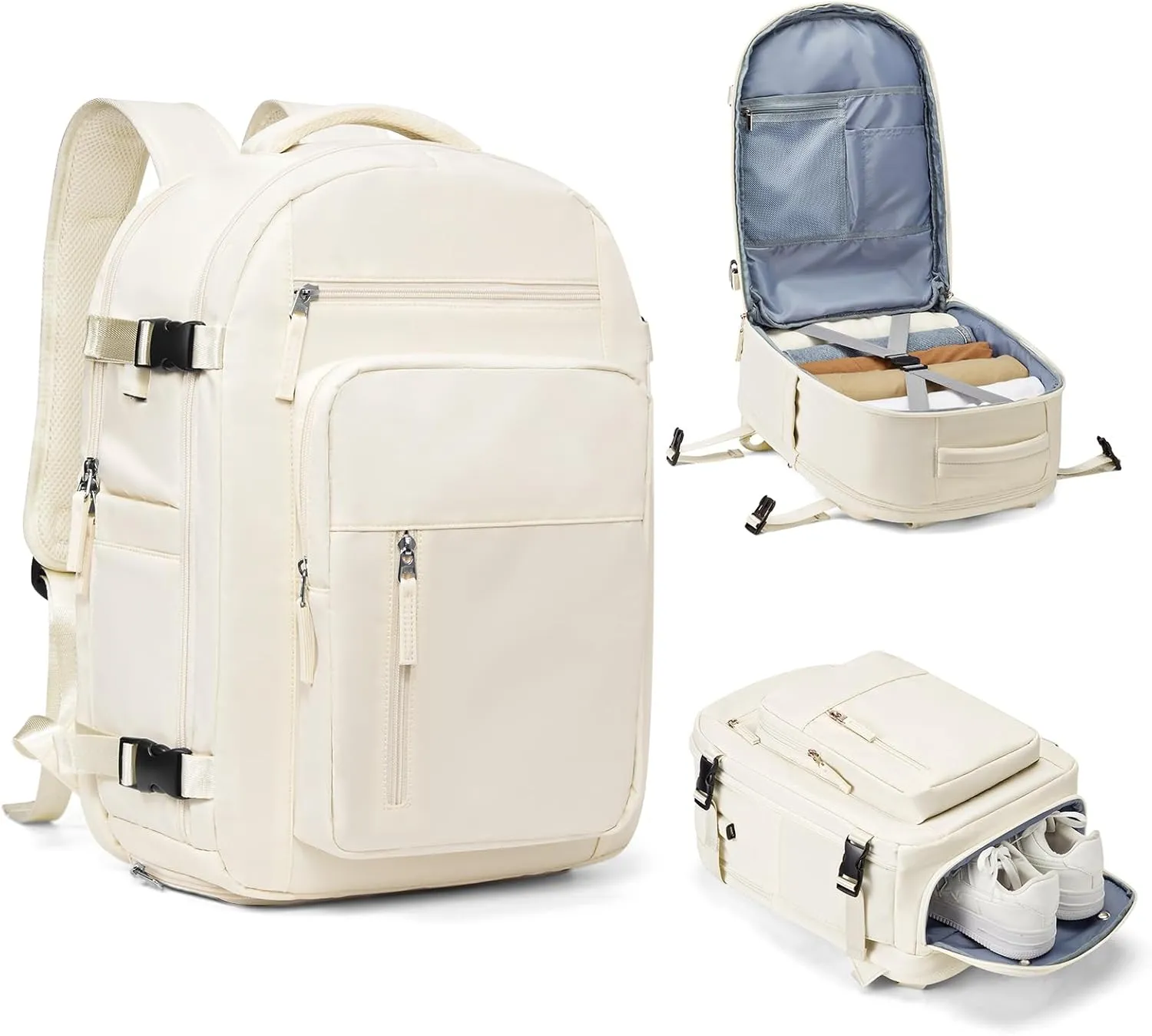 Lightweight Travel Backpack For Women Men Carry On Backpack Flight Approved Travel Bag Personal Item Waterproof Luggage Backpack With Shoe & Laptop Compartment(Beige)