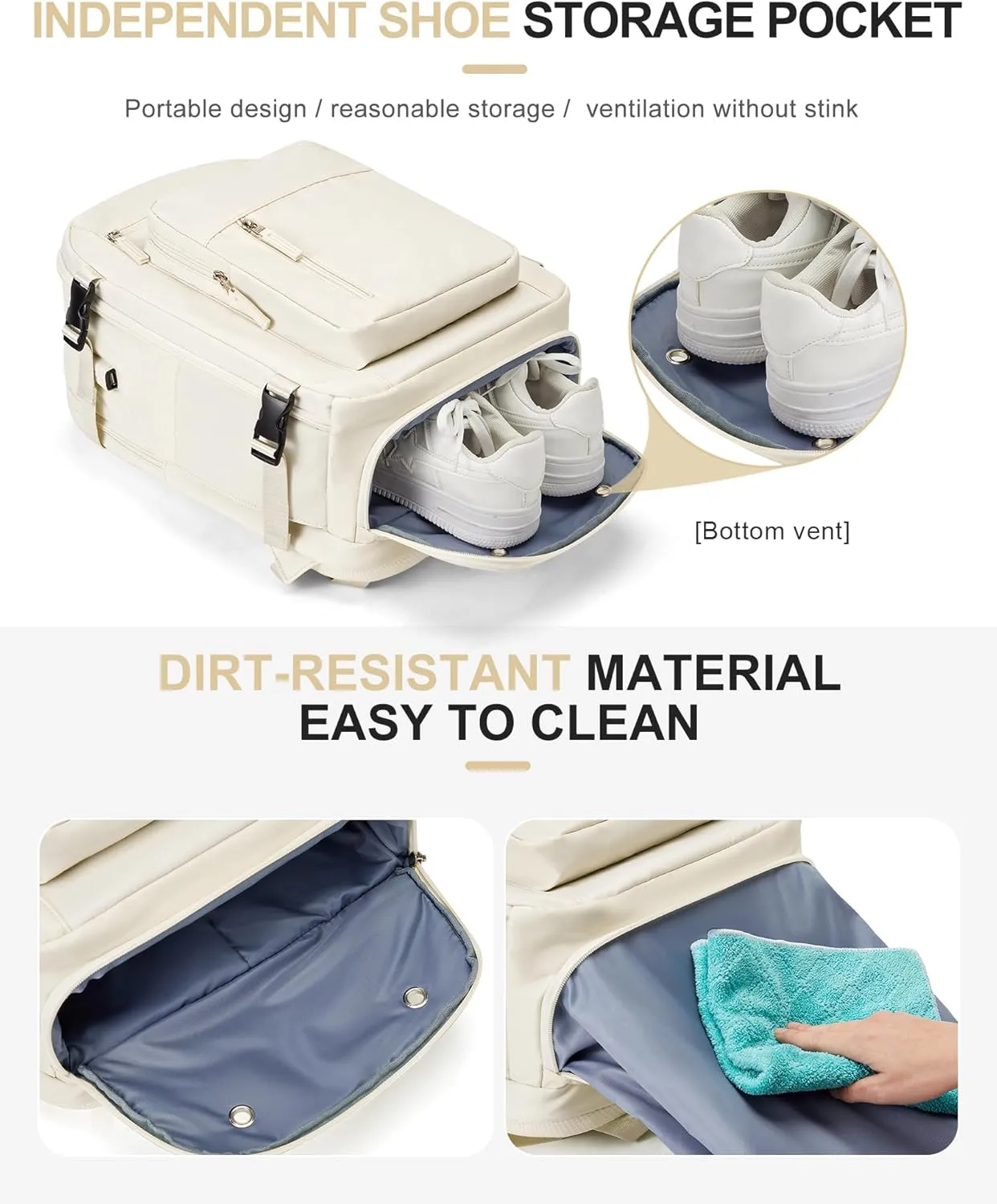 Lightweight Travel Backpack For Women Men Carry On Backpack Flight Approved Travel Bag Personal Item Waterproof Luggage Backpack With Shoe & Laptop Compartment(Beige)