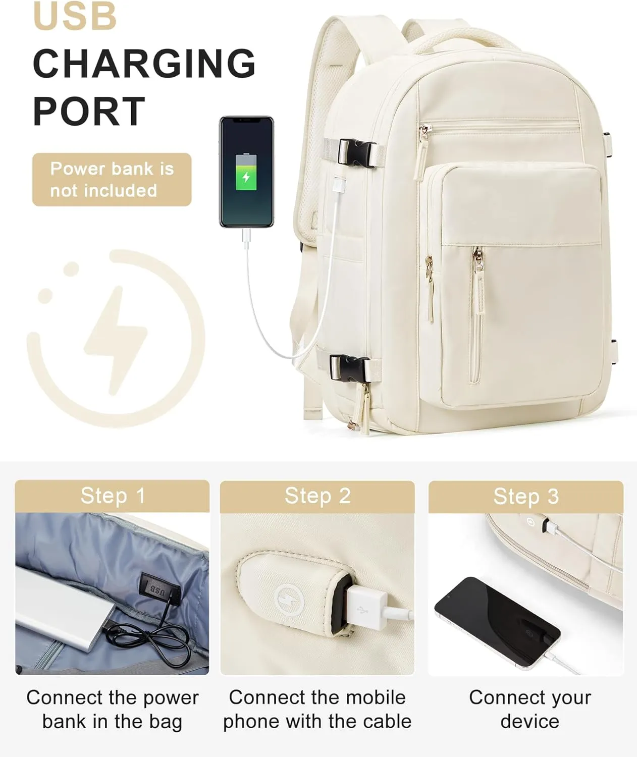 Lightweight Travel Backpack For Women Men Carry On Backpack Flight Approved Travel Bag Personal Item Waterproof Luggage Backpack With Shoe & Laptop Compartment(Beige)
