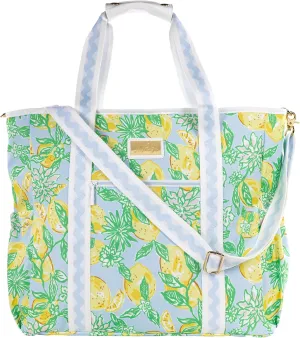 Lilly Pulitzer Yellow Picnic and Beach Cooler, Insulated Bag with Adjustable Shoulder Strap and Zipper, Large Soft Cooler for Groceries or Travel, Make Lemonade