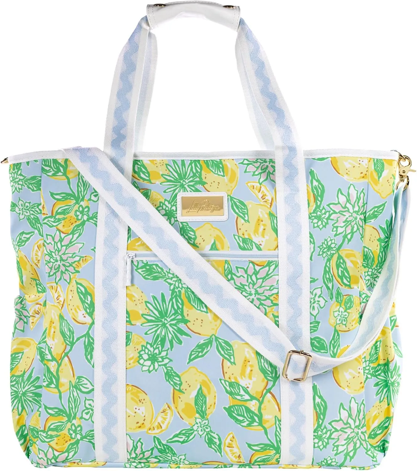 Lilly Pulitzer Yellow Picnic and Beach Cooler, Insulated Bag with Adjustable Shoulder Strap and Zipper, Large Soft Cooler for Groceries or Travel, Make Lemonade