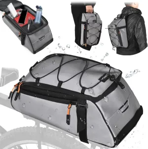 Lixada 10L Reflective Bicycle Rear Rack Bag 4-in-1 Waterproof Bike Saddle Bag Bike Rear Rack Pouch with Shoulder Strap Cycling Bicycle Saddle Panniers Lightweight Compact for Traveling Commuting
