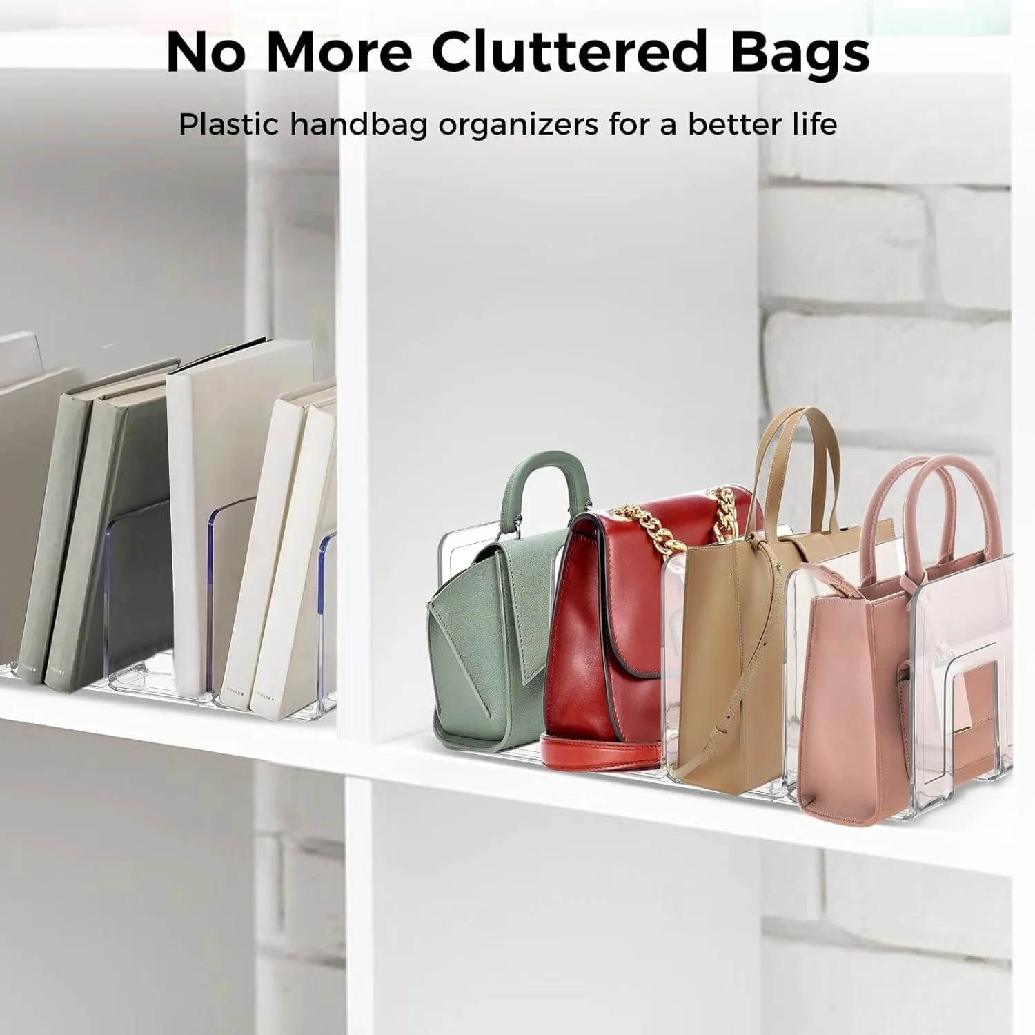 Lnrueg 2PCS Plastic Purse Organizers, 4-Slot 5.71 x 12.8 x 5.12-Inches Clear Plastic Handbag Organizers for Bags, Clutches, Wallets, Wristlets, Space-Saving Bedroom and Cabinet Organization