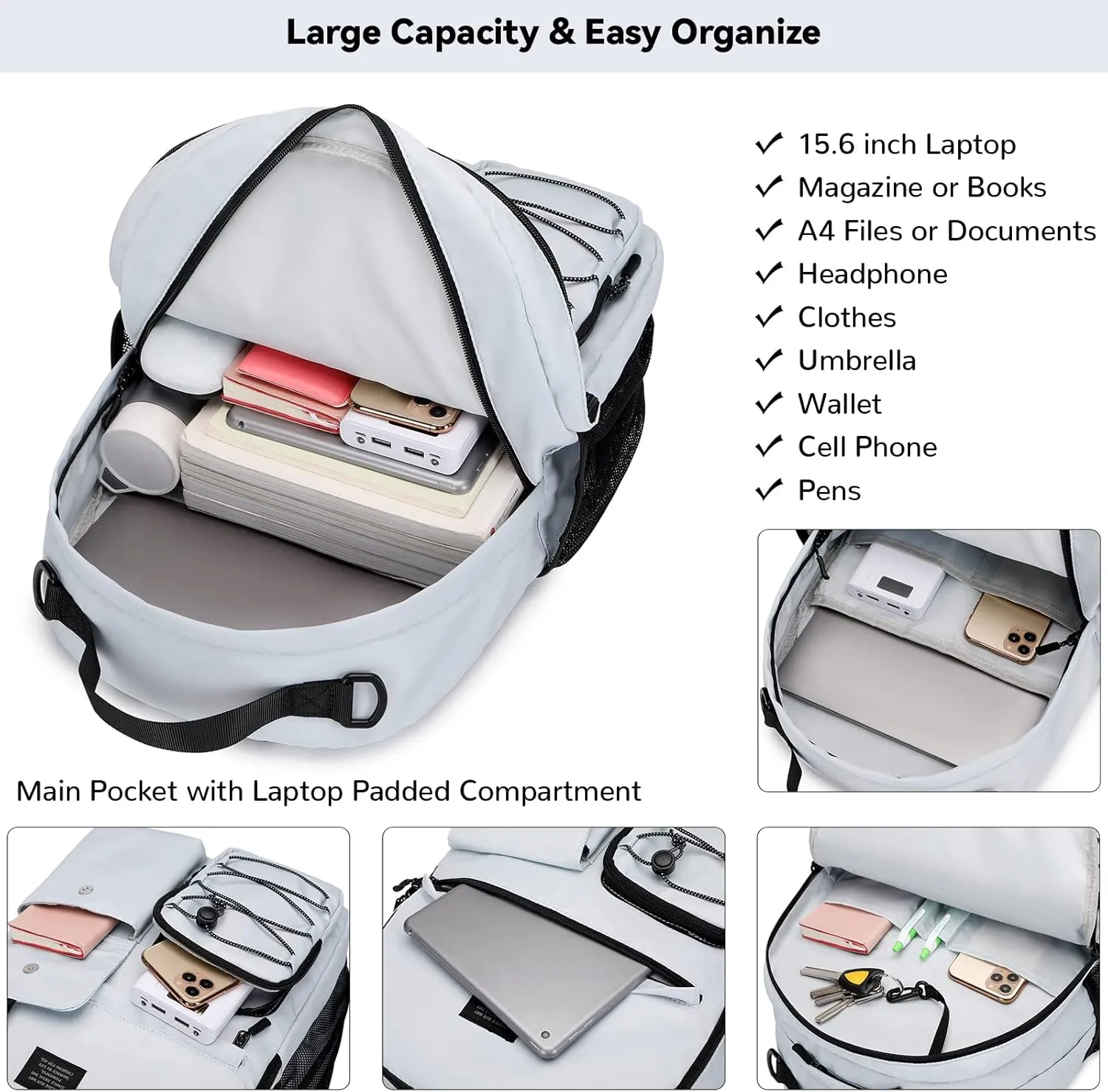 Lohol Casual Backpack for Teen Boys and Girls, Daypack with Anti Theft Pocket for Travel School (Beige)