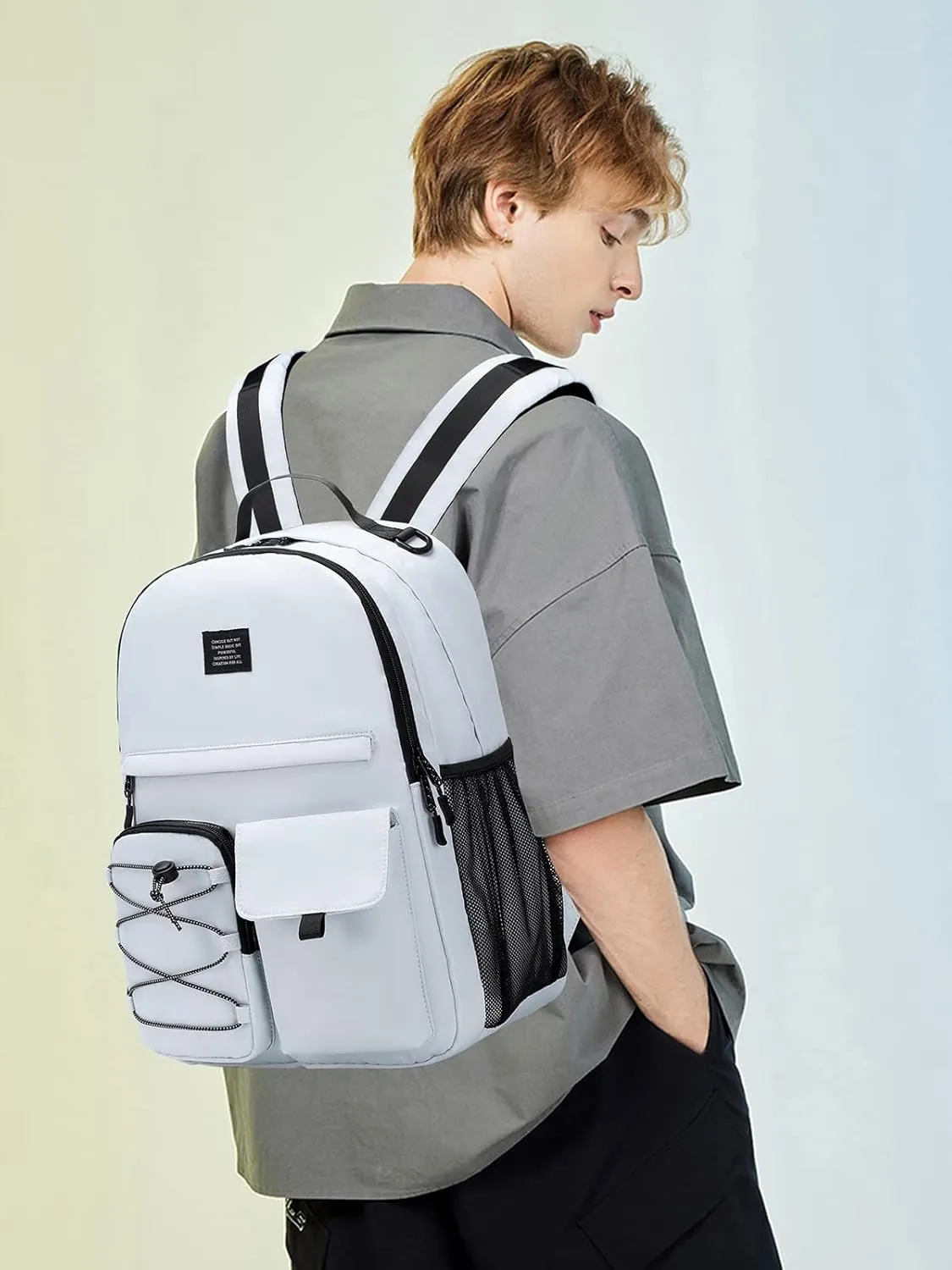 Lohol Casual Backpack for Teen Boys and Girls, Daypack with Anti Theft Pocket for Travel School (Beige)