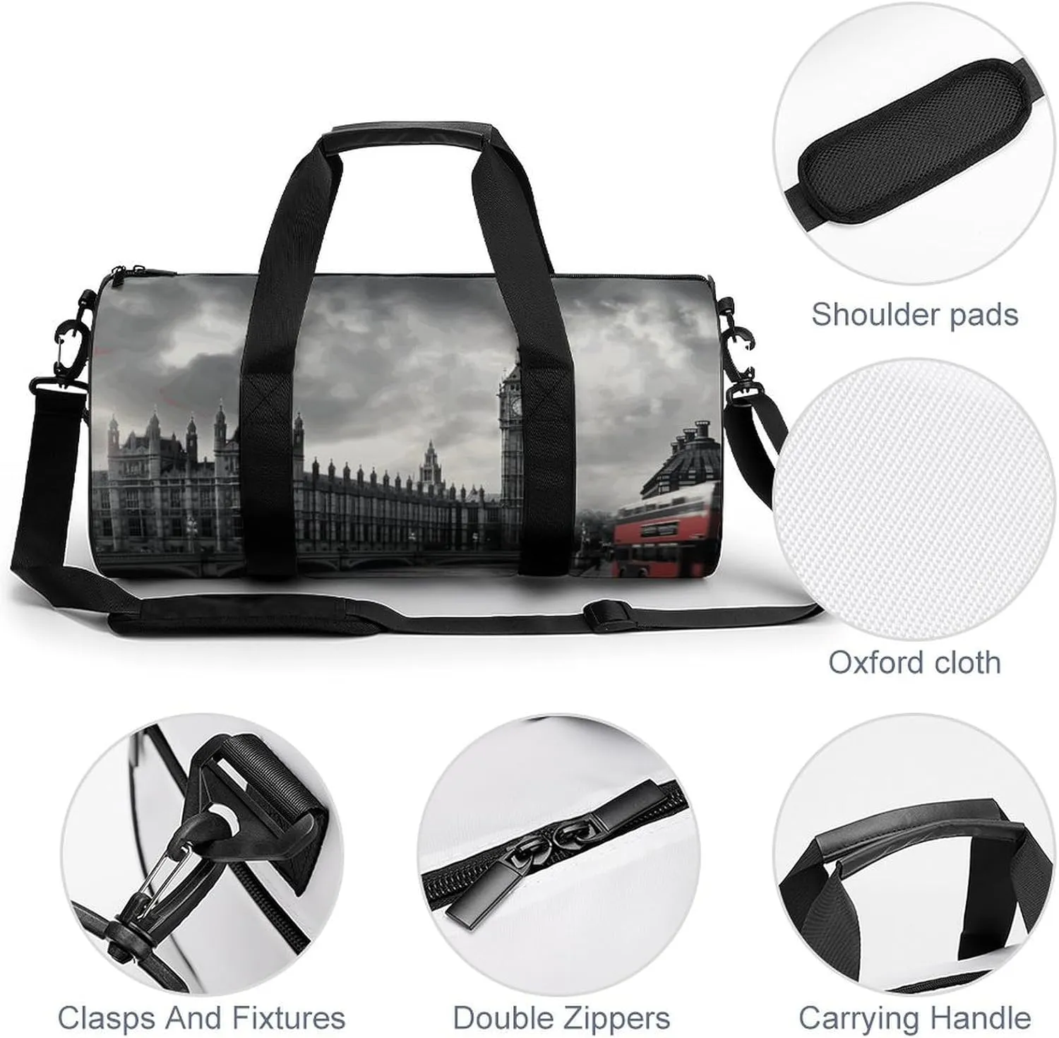 London Gym Bag Small Travel Duffle Bag with Compartment Carry On Weekender Bag for Women Men