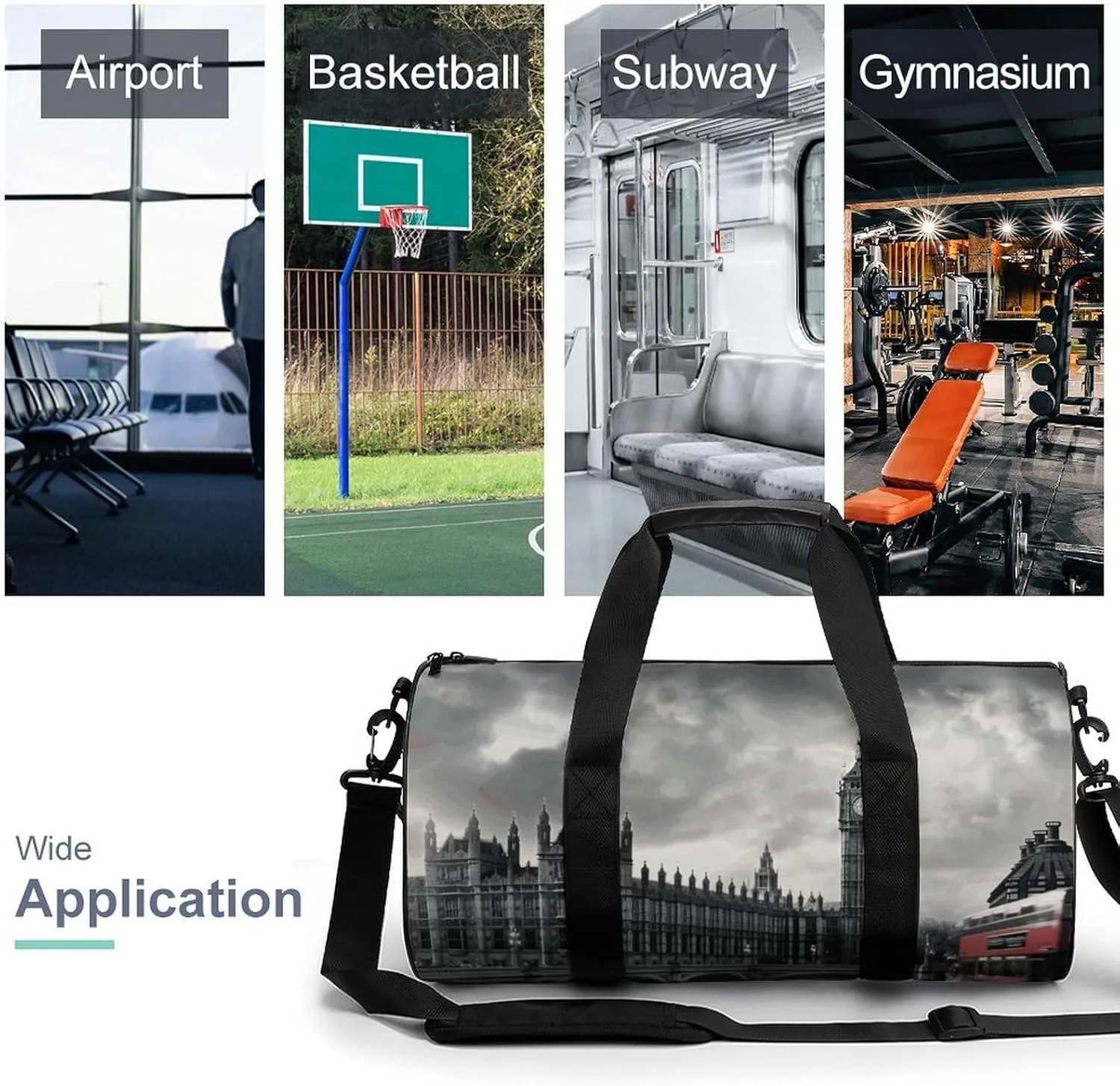 London Gym Bag Small Travel Duffle Bag with Compartment Carry On Weekender Bag for Women Men