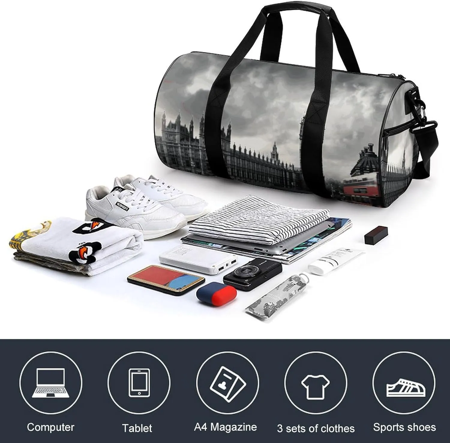 London Gym Bag Small Travel Duffle Bag with Compartment Carry On Weekender Bag for Women Men