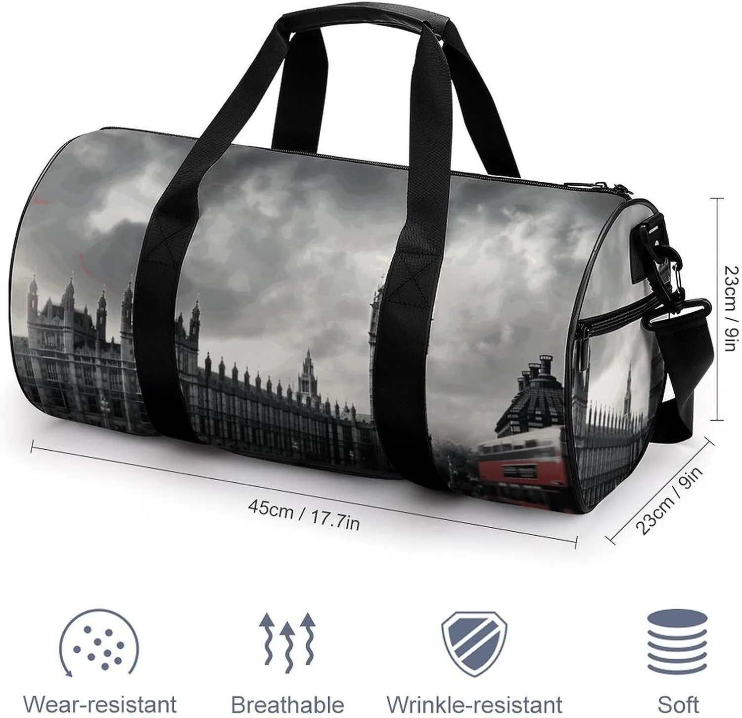 London Gym Bag Small Travel Duffle Bag with Compartment Carry On Weekender Bag for Women Men