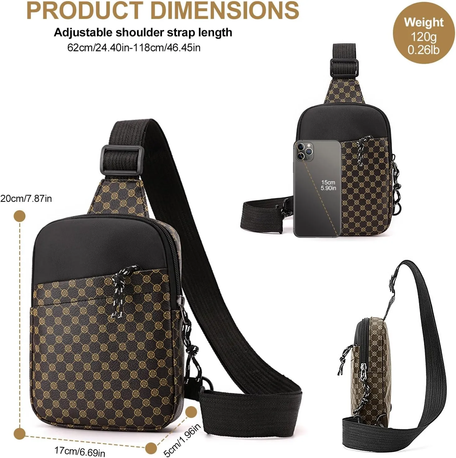 Long Keeper Mini Sling Bag - Women Men Vegan Leather Crossbody Phone Bag Waterproof Travel Running Chest Bag Casual Daypack