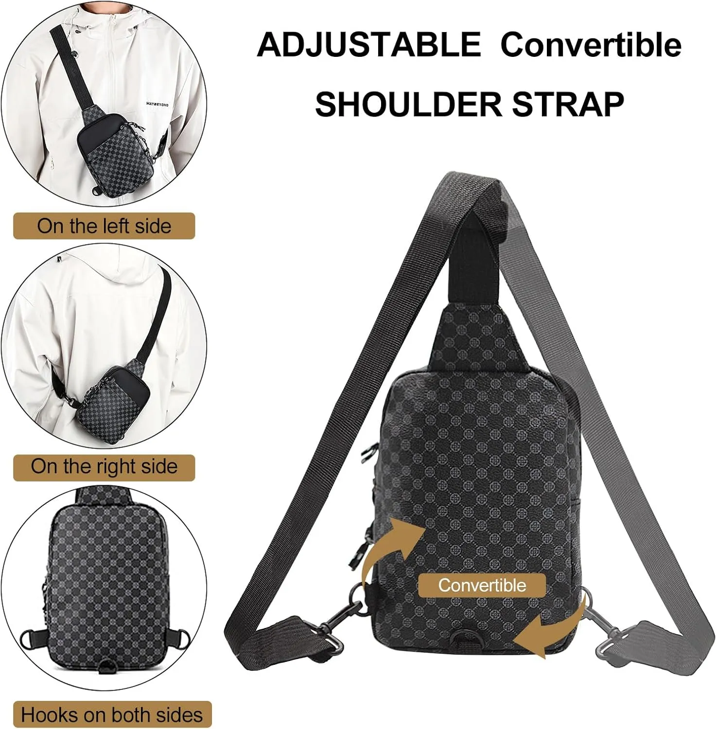 Long Keeper Mini Sling Bag - Women Men Vegan Leather Crossbody Phone Bag Waterproof Travel Running Chest Bag Casual Daypack