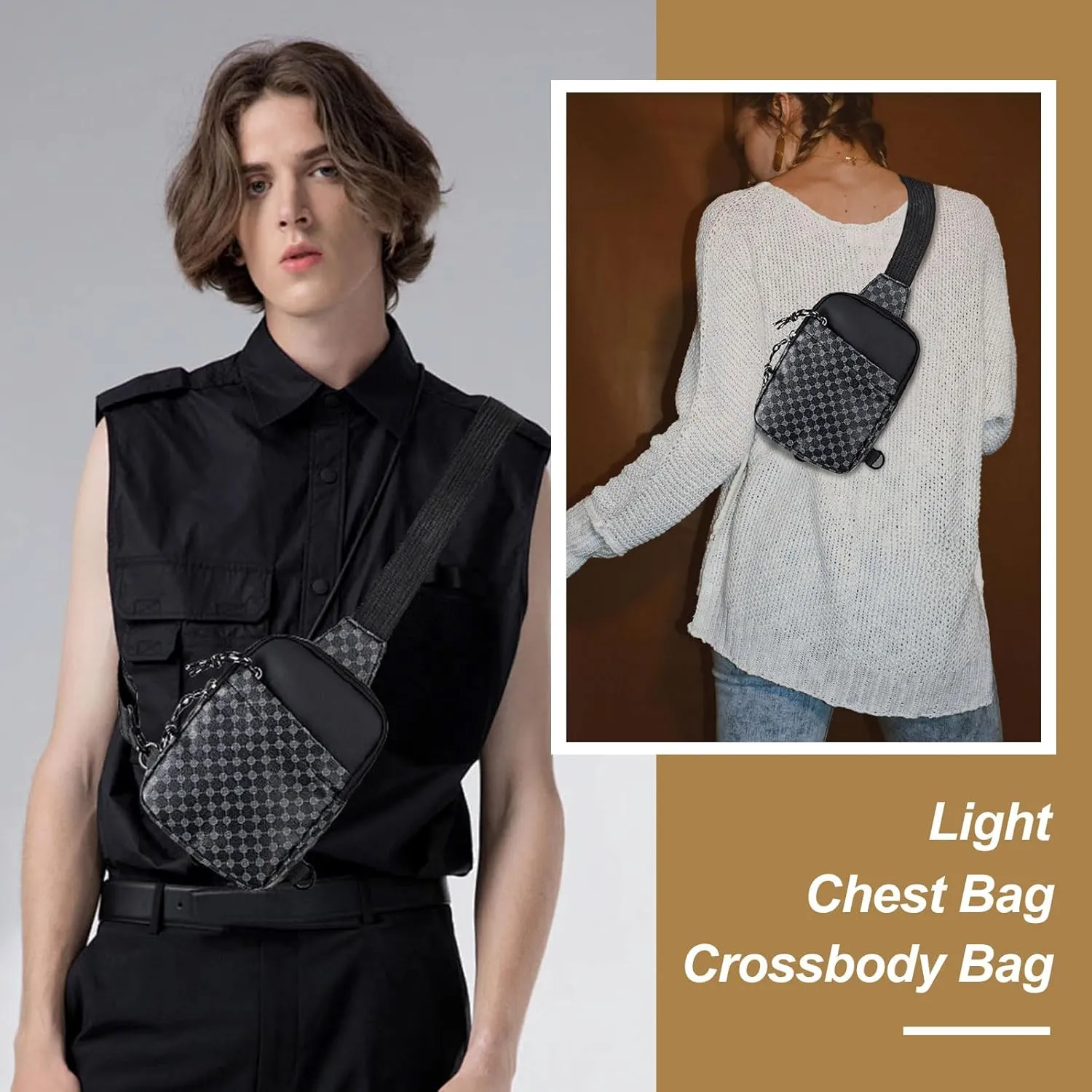 Long Keeper Mini Sling Bag - Women Men Vegan Leather Crossbody Phone Bag Waterproof Travel Running Chest Bag Casual Daypack