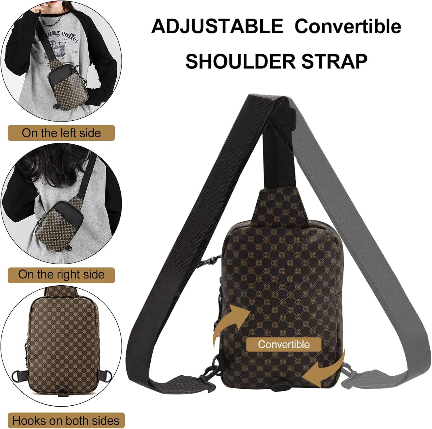 Long Keeper Mini Sling Bag - Women Men Vegan Leather Crossbody Phone Bag Waterproof Travel Running Chest Bag Casual Daypack