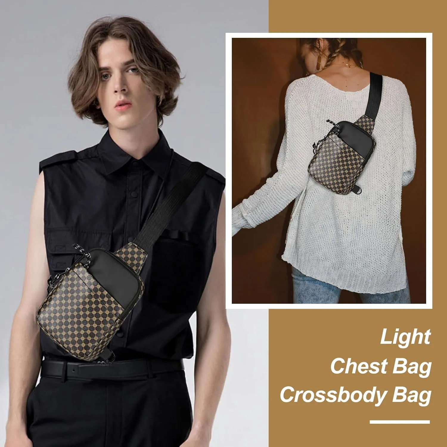 Long Keeper Mini Sling Bag - Women Men Vegan Leather Crossbody Phone Bag Waterproof Travel Running Chest Bag Casual Daypack