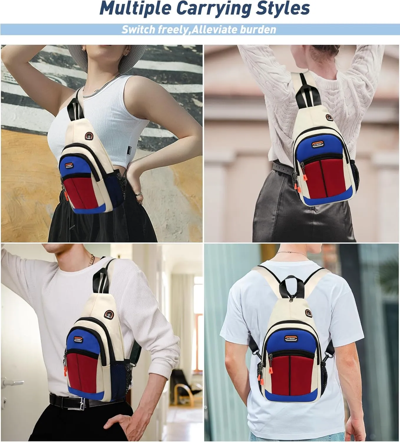 Long Keeper Sling Bag - Women's Crossbody Shoulder Backpack for Men, Travel, Hiking, Sport, Casual Daypack (Beige, Blue, Red)