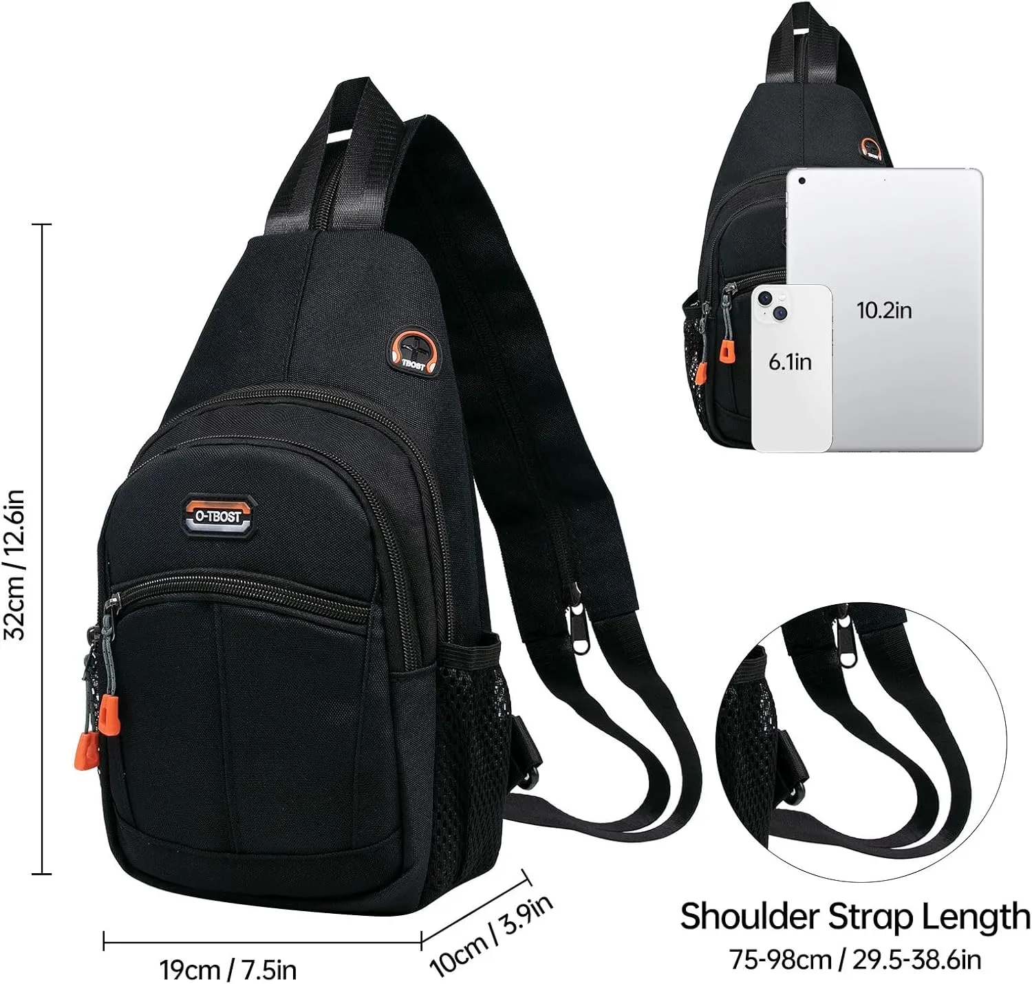 Long Keeper Sling Bag - Women's Crossbody Shoulder Backpack for Men, Travel, Hiking, Sport, Casual Daypack (Black)