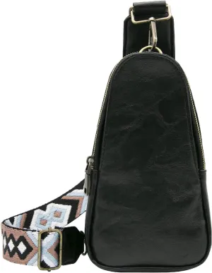 Long Keeper Sling Chest Bag for Women PU Leather Satchel Daypack Traveling Crossbody Bag With Bohemia Adjustable Strap
