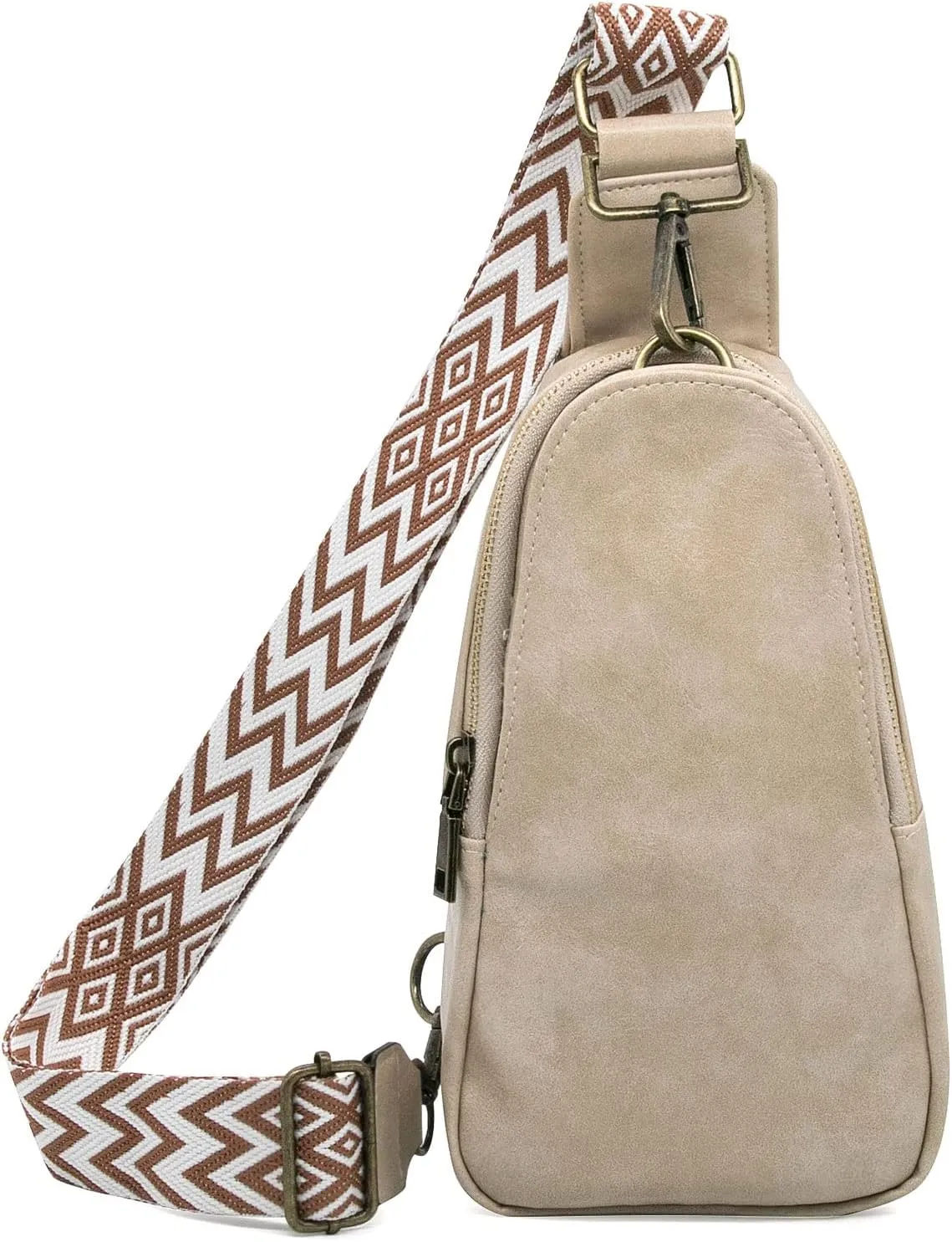 Long Keeper Sling Chest Bag for Women PU Leather Satchel Daypack Traveling Crossbody Bag With Bohemia Adjustable Strap