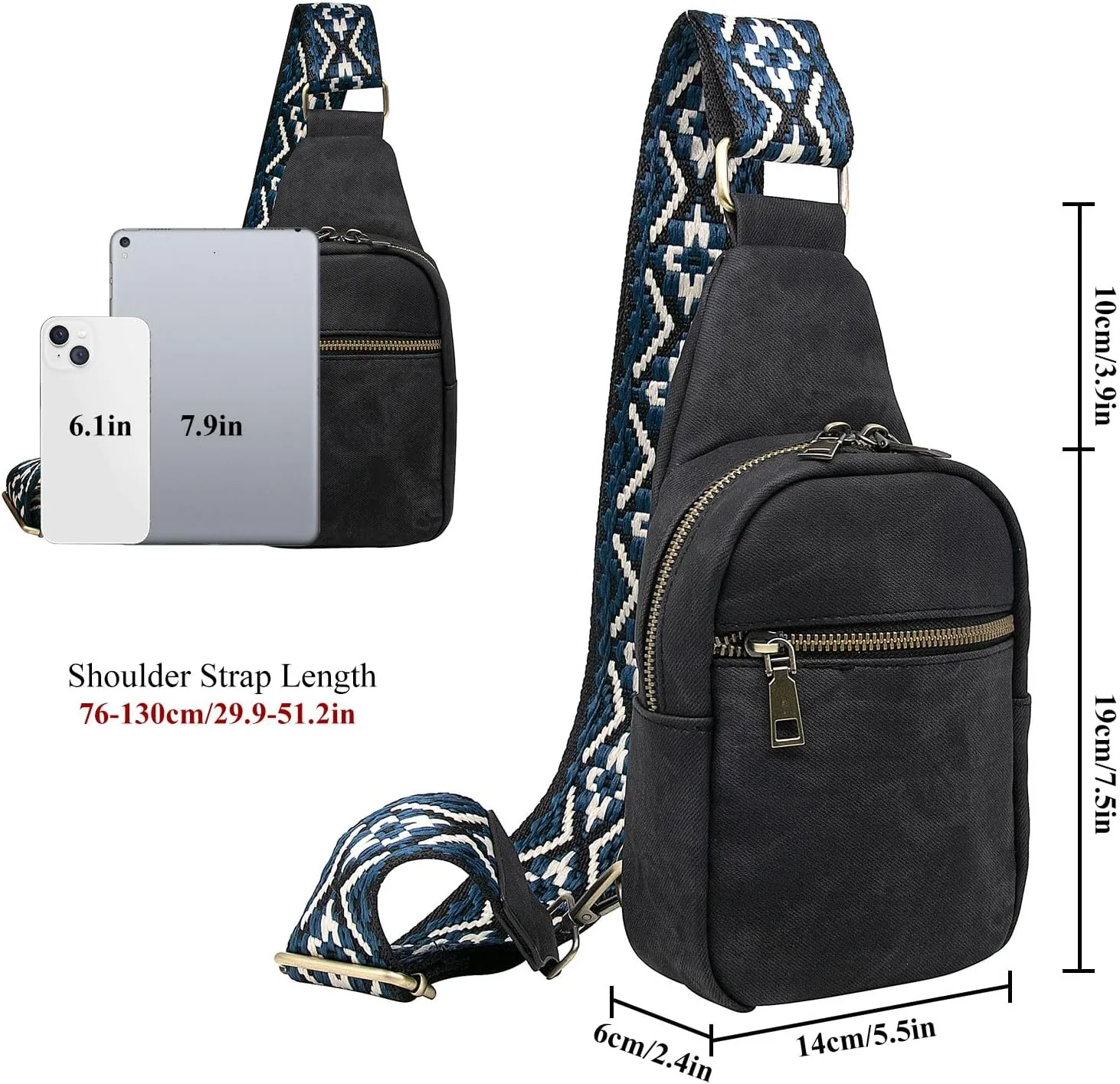 Long Keeper Small Crossbody Bag - Women Men Vegan Leather Phone Chest Bag Travel Sling Cross Body Purse Casual Daypack (Black)