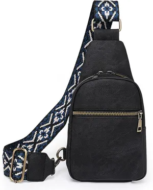 Long Keeper Small Crossbody Bag - Women Men Vegan Leather Phone Chest Bag Travel Sling Cross Body Purse Casual Daypack (Black)