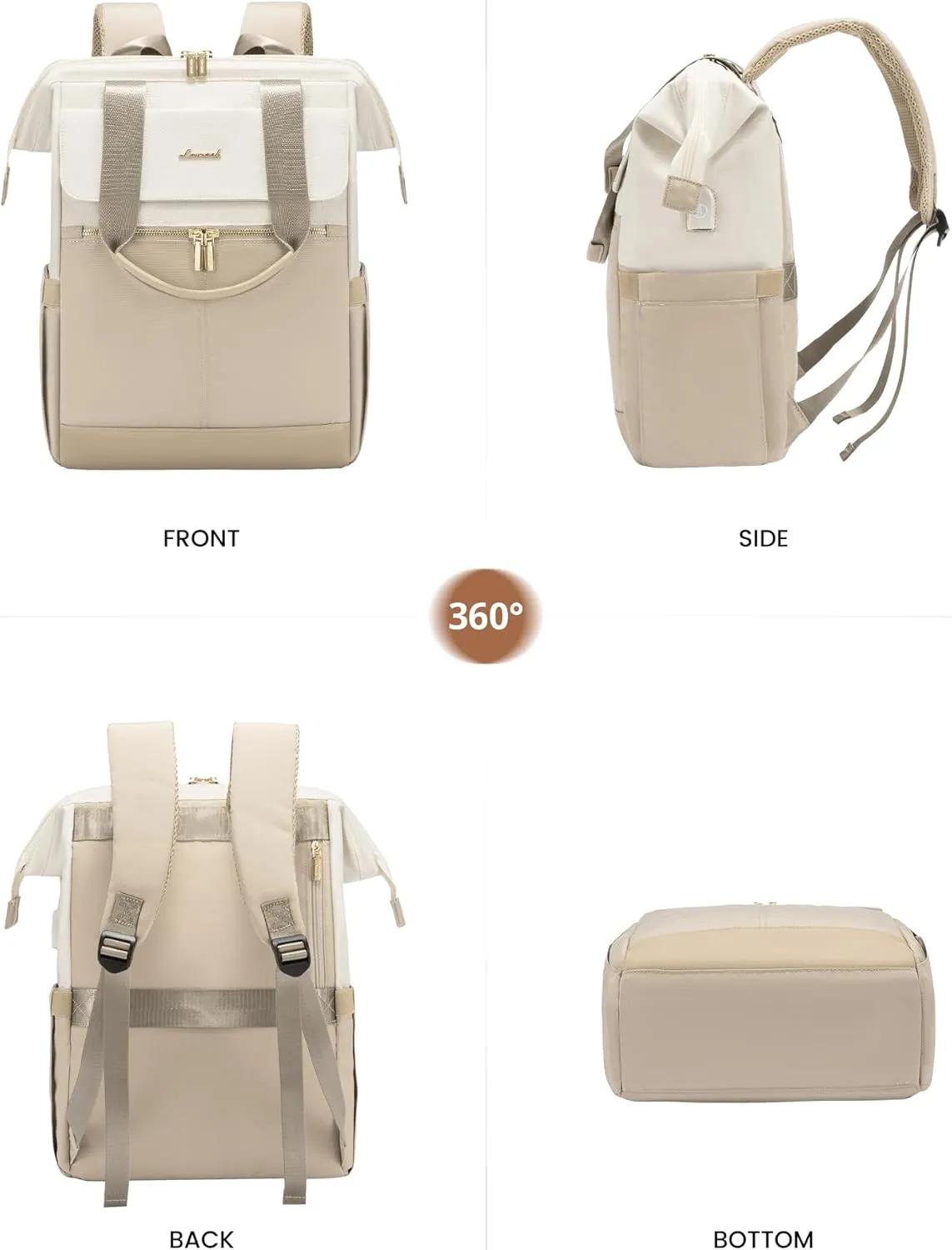 LOVEVOOK 17.3 Inch Laptop Backpack for Women, Large Capacity Travel Backpack with Organizer Bag, Waterproof Carry on Backpack Purse Work Bag with USB Port for Teacher Nurse, Beige-Khaki
