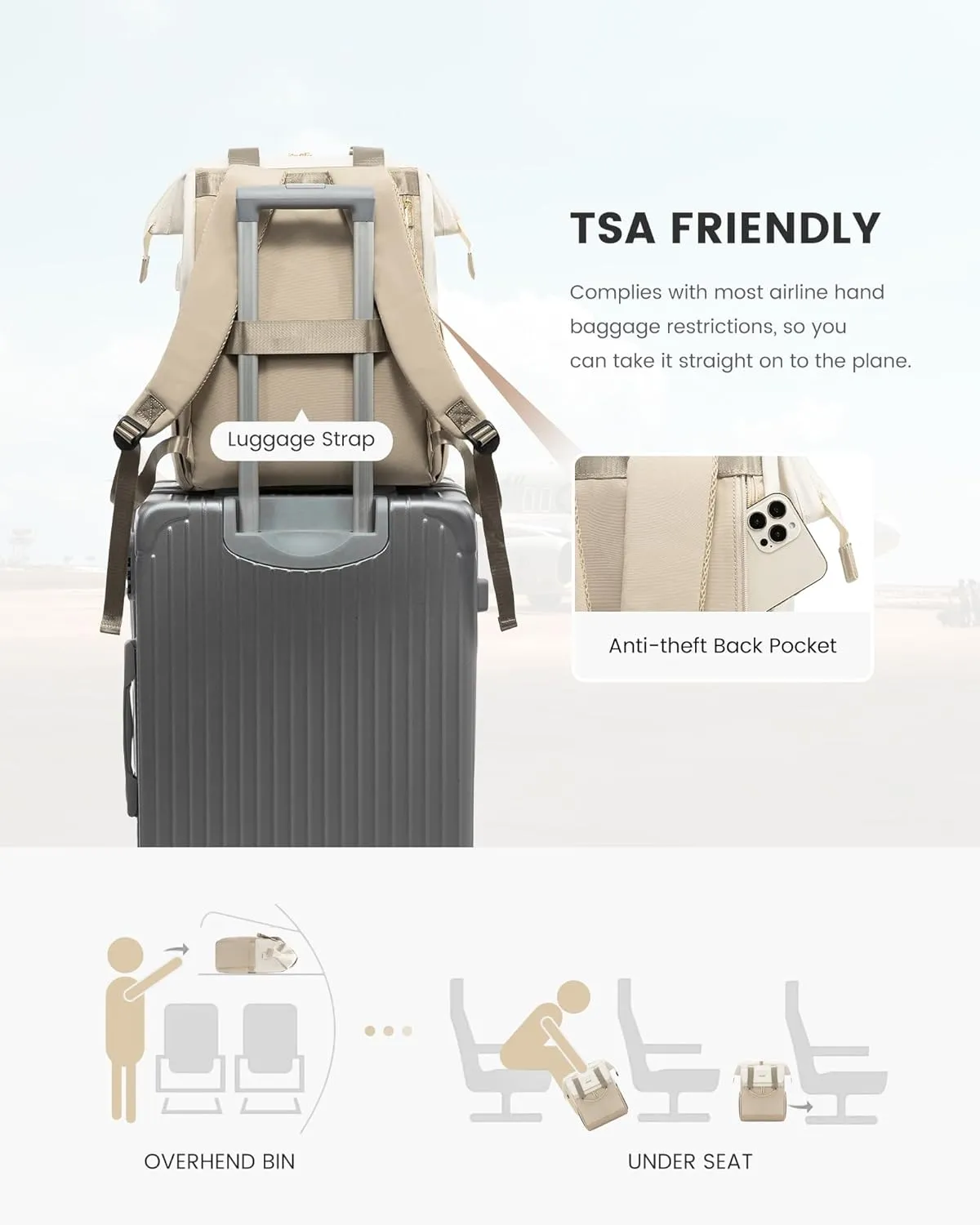 LOVEVOOK 17.3 Inch Laptop Backpack for Women, Large Capacity Travel Backpack with Organizer Bag, Waterproof Carry on Backpack Purse Work Bag with USB Port for Teacher Nurse, Beige-Khaki