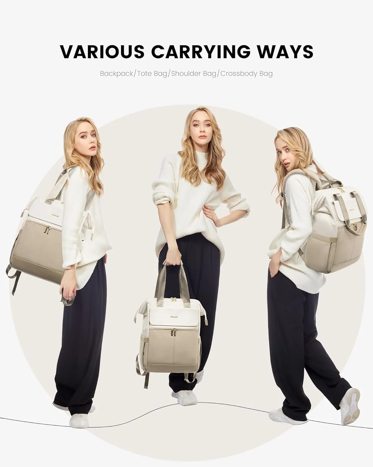 LOVEVOOK 17.3 Inch Laptop Backpack for Women, Large Capacity Travel Backpack with Organizer Bag, Waterproof Carry on Backpack Purse Work Bag with USB Port for Teacher Nurse, Beige-Khaki